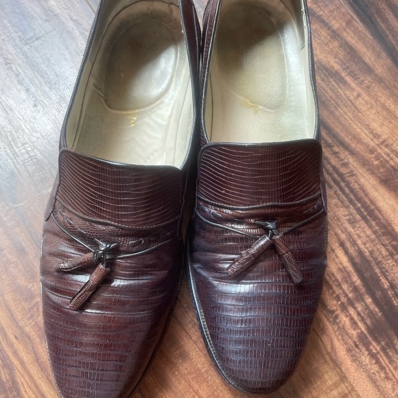 Giorgio Brutini Brown Tasseled Genuine Lizard Slip On Loafers Sz 9.5M - Picture 11 of 12
